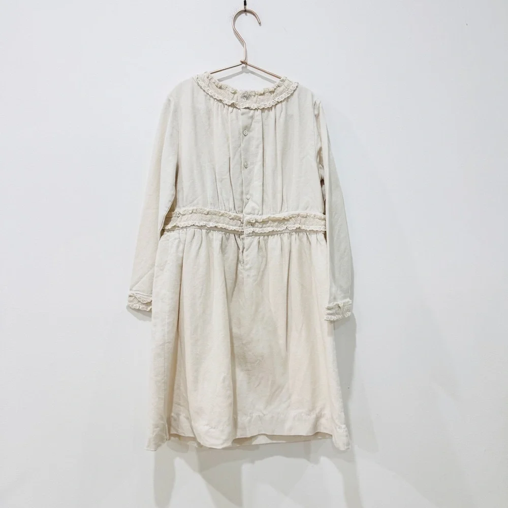 Bonpoint little girls cotton and wool cottagecore Cream Long Sleeve Dress NEW